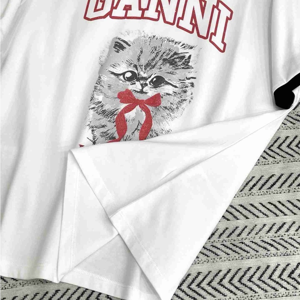 Ganni White Tee with Cat and Red Text - Picture 5 of 5